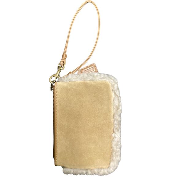 Coach Wristlet Women’s One Size Small Shearling And Suede Zipper Camel Color - Picture 2 of 5